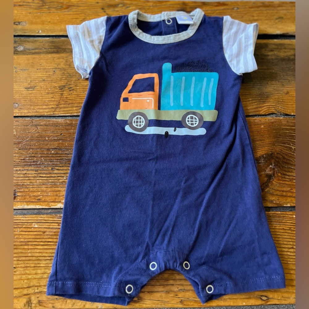 Boutique Peppy Mini Dump Truck Romper. Size 6 Months